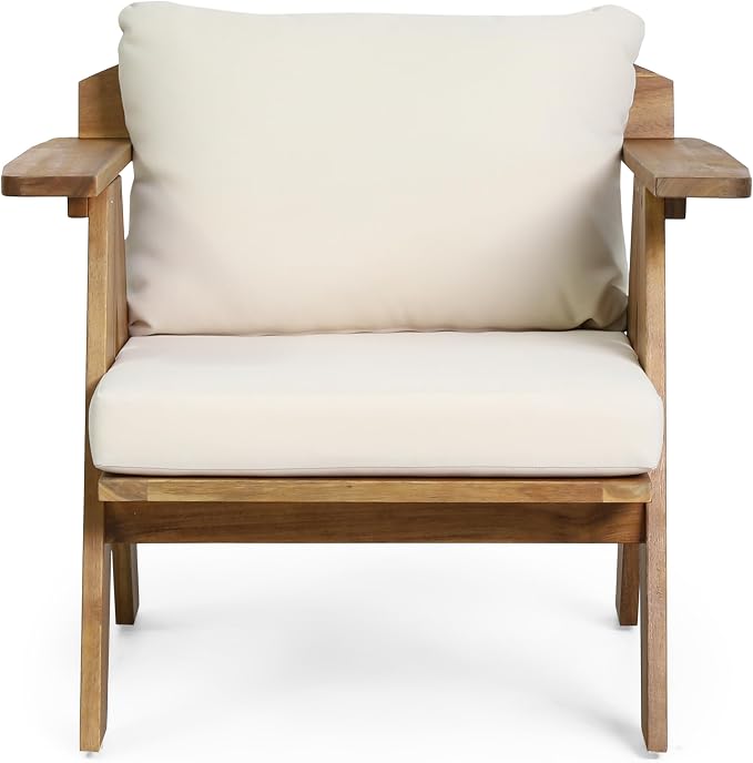 Christopher Knight Home Dina 5-Piece Patio Furniture Set For 8, Acacia Wood Outdoor Conversation Set with Coffee Table, Outdoor 3-Seater Sofas And Club Chairs Set With Cushions for Backyard,Teak+Beige
