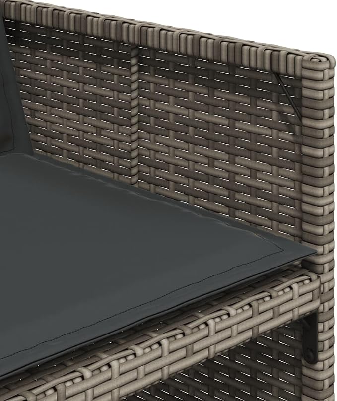 15-Piece Patio Dining Set with Cushions Gray Poly Rattan Outdoor Furniture Set for Backyard Garden Balcony Porch with Foldable Chairs and Acacia Wood Table