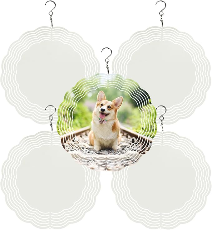 CHONOVO 5 Pack 8 Inch Sublimation Wind Spinner Blank | Double-Sided Sublimation, 3D Aluminum Metal, Easy Heat Transfer, Includes Hooks for Hanging Yard, Garden & Porch Decoration