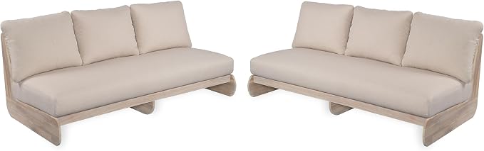 Christopher Knight Home Poppy 2 Piece Patio Conversation Set with Cushion, Acacia Wood 6 Seater Outdoor Sofa Chat Set, Outdoor Sectional Sofa Set of 2 for Patio Furniture Set, Antique Grey+Grey