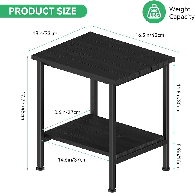 Outdoor Side Table Black, 2-Tier Storage Small Patio Table for Garden | Outdoor End Table, Low Maintenance, Weather Resistant, Balcony Table, for Outside or Indoor, for Balcony, Poolside, Porch