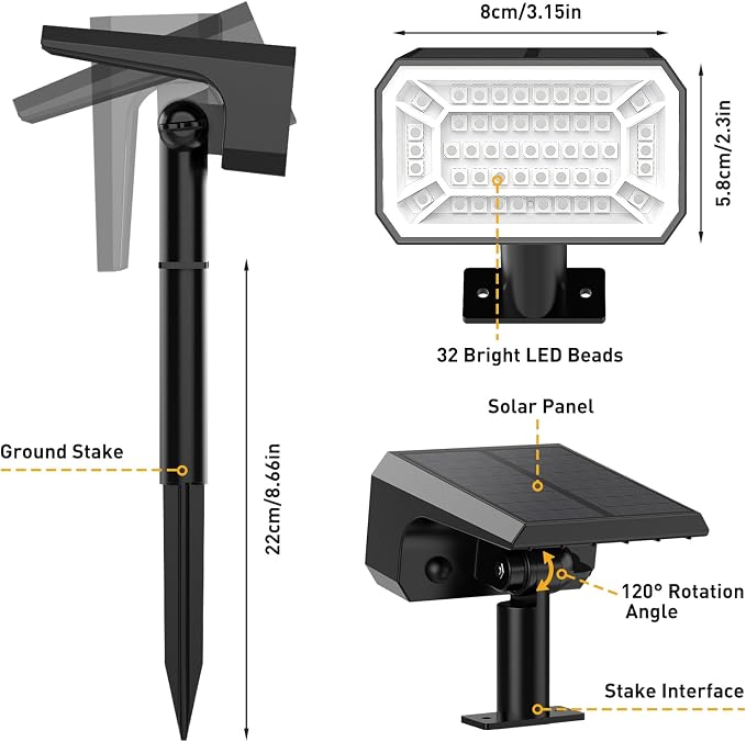 Solar Color Changing Spot Lights Outdoor, 8 Pack Solar Landscape Lights with 32 LEDs Each, 7 Lighting Modes, IP65 Waterproof, 2-in-1 Adjustable Solar Spotlights for Yard Garden Pathway Driveway
