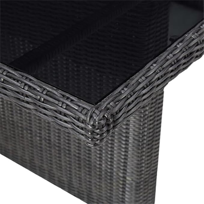 Afuera Living Contemporary 7 Piece Patio Dining Set, Black PE Rattan, Powder-Coated Steel Frame, Glass Tabletop, Weatherproof Outdoor Furniture with Washable Polyester Cushions for Garden or Patio Use