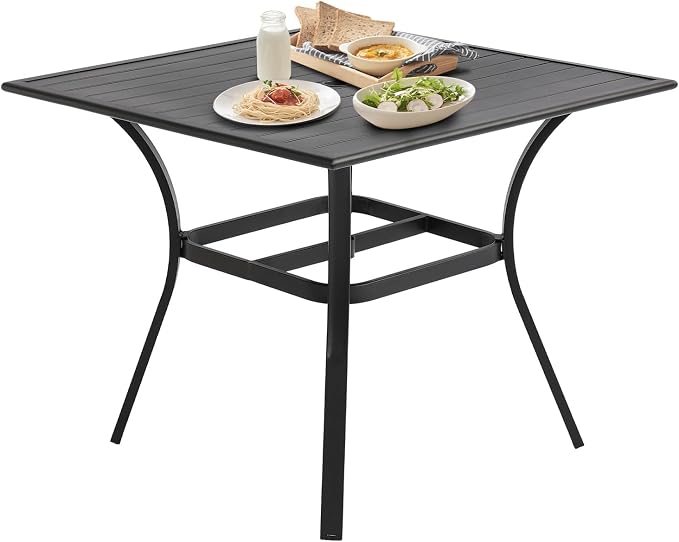 Patio Dining Table, 36" Patio Tables with 2.36'' Umbrella Hole, Outdoor Patio Table for Backyard, Garden, Black(36“ Square Table)