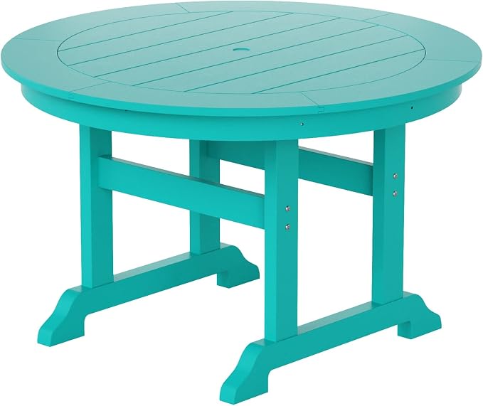 WestinTrends Dylan Adirondack Outdoor Dining Set for 4, All Weather Poly Lumber Patio Table and Chairs Set of 4, 47" Trestle Round Dining Table and Seashell Adirondack Dining Chair, Turquoise