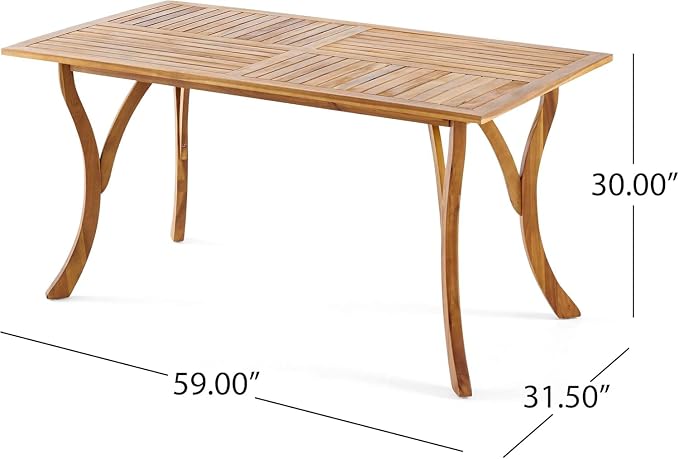 Merax 7 Piece Outdoor Dining Set for 6, Hermosa Acacia Wood Teak Finish Rectangle Table and 6 Chairs with Beige Cushion