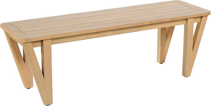 Christopher Knight Home Cove 3 Piece Acacia Wood Dining Table Set for 4-6, Outdoor Dining Set with Patio Table & Dual Benches, Patio Furniture Set with Slatted Design & V-Shaped Legs, Light Teak