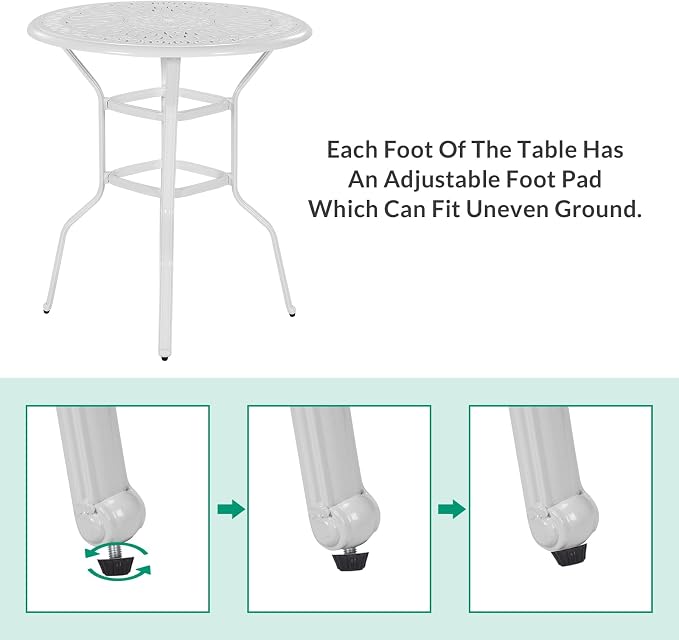 VIVIJASON 35.4" Patio Height Bar Table, All-Weather Cast Aluminum Bar Bistro Table Outdoor Patio Round Dining Table with Umbrella Hole for Balcony, Lawn, Garden, Backyard, White