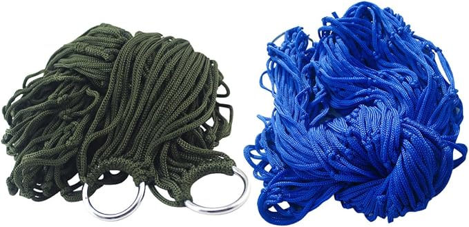 2pcs Nylon Rope Mesh Hammocks Outdoor Hanging Beds Camping Sleeping Swings Portable Lightweight for Backyard Patio Garden Use Random Color