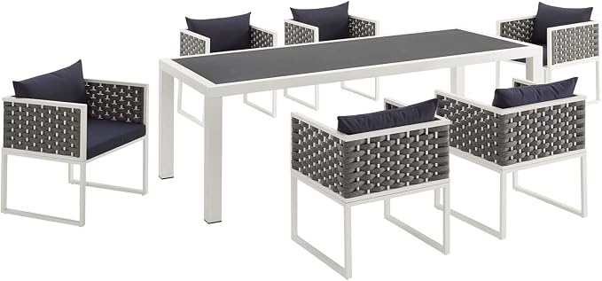 Modway Stance Outdoor Patio Woven Rope 7-Piece Dining Furniture Set