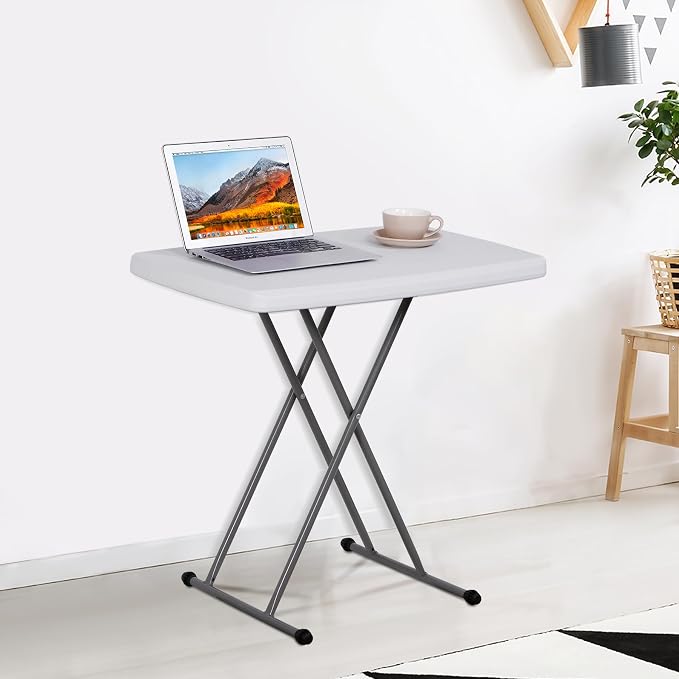2.5 FT Folding Table, Heavy Duty Portable Height Adjustable Plastic Card Table for Picnic Party Camping Dining Indoor Outdoor, Lightweight, White