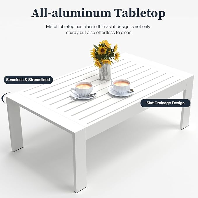 4 Piece Modern Aluminum Patio Furniture Set, Outdoor Patio Sectional Conversation Metal Seating Sets with Olefin Cushion and Coffee Table