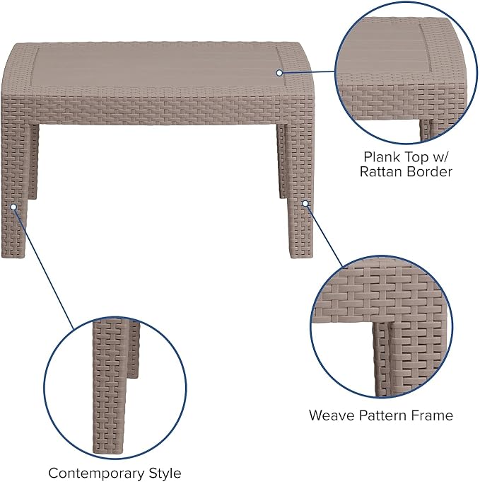 Flash Furniture Seneca Light Gray Faux Rattan Coffee Table