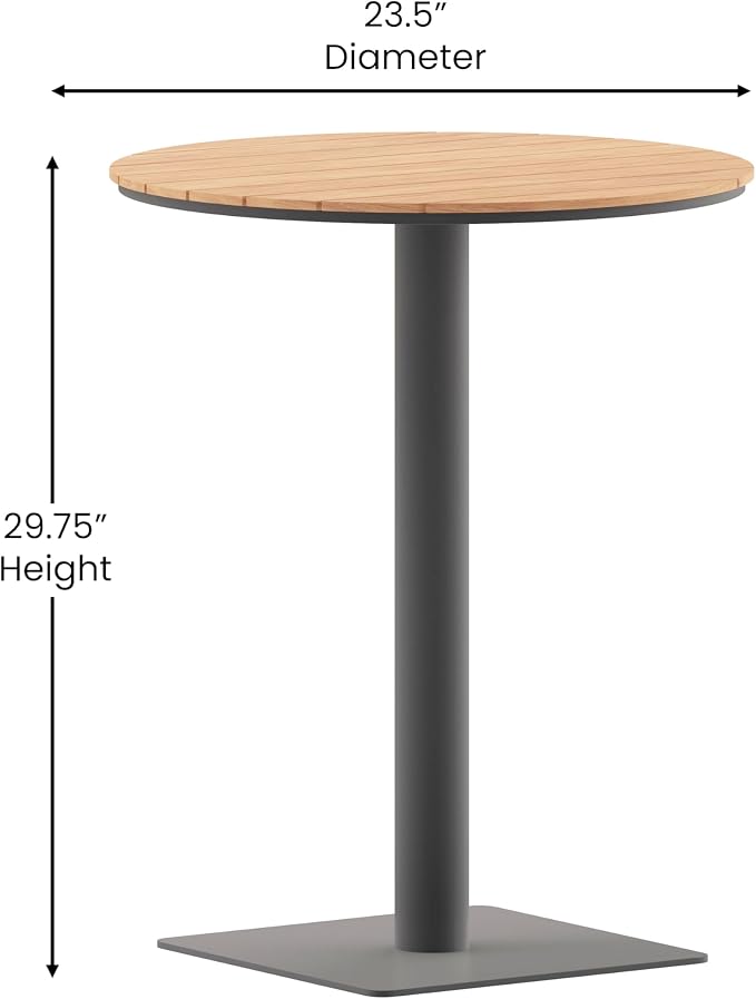 Flash Furniture Finch Commercial Grade Round 24" Table with Faux Teak Poly Slats and Steel Frame, Natural/Gray