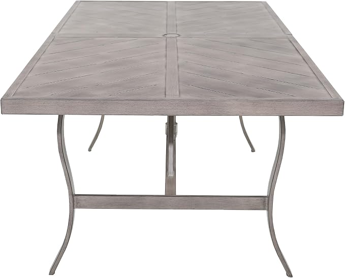 Ulax furniture Outdoor Patio Dining Table - Weather-Resistant Steel Frame & Wood-Grain Concrete Tabletop - Umbrella Hole for Garden, Backyard, Picnics (70-Inch)