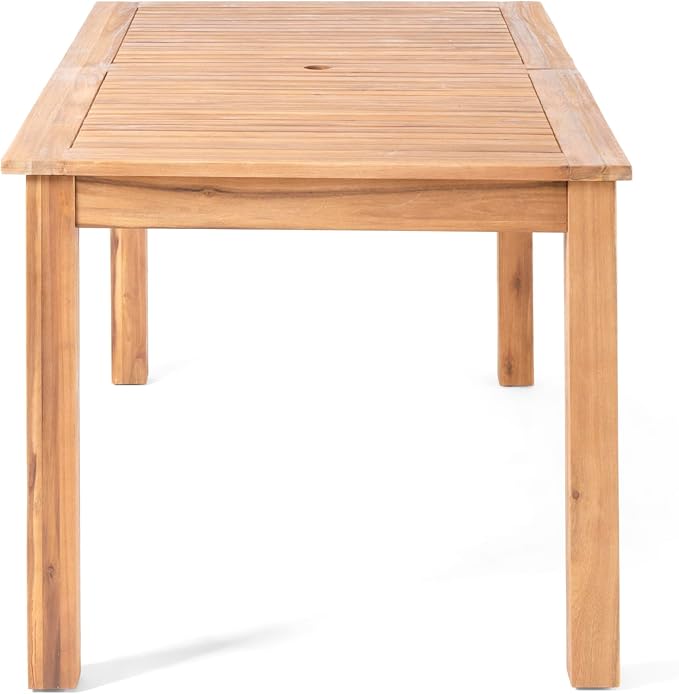 Christopher Knight Home 7 Piece Outdoor Dining Set Acacia Wood Expandable Table and 6 Wicker Chairs Light Grey Patio Dining Furniture Set with Teak Finish Wooden Frame for Garden Backyard Porch