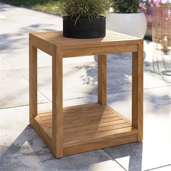 Modway Carlsbad Modern Teak Wood Outdoor Patio Side Table in Natural