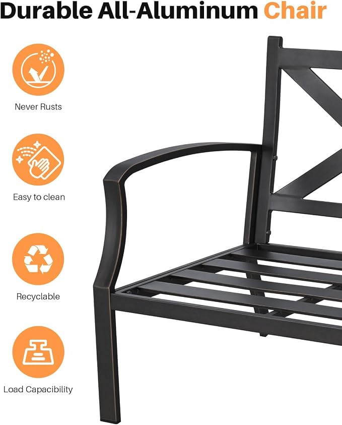 3-Piece Outdoor Furniture Set, Never-Rust Aluminum Patio Sofa Set with 2 Deep-Seating Sofa Chairs and Side Table, Patio Conversation Set with Cushions for Backyard, Deck, Poolside, Dark Bronze