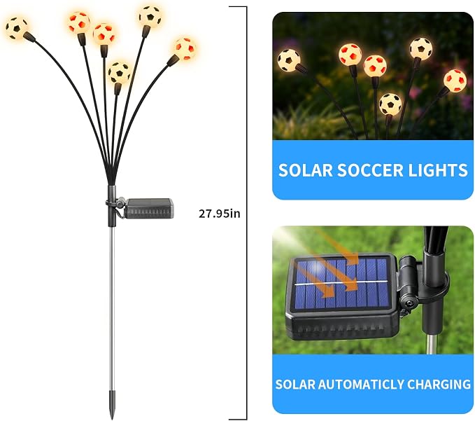 vignuto 2026 Solar Soccer Lights, 8 Packs 48LED, Solar Lights Outdoor Waterproof, World Cup Decorations, Garden Decor, Patio Decor, Unique Decor for Soccer Game.