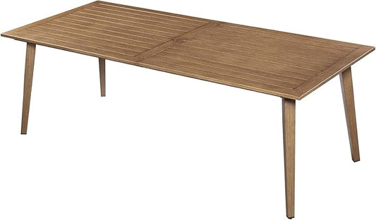 Never-Rust Outdoor Patio Dining Table for 8, 84.6"x38" Outdoor Aluminum Dining Table with 2.2" Umbrella Hole, 8 Person Patio Furniture Dining Table for Garden, Backyard, Porch, Teak
