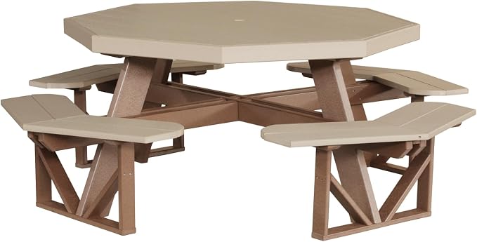 Poly Lumber Octagon Picnic Table, Weatherwood & Chestnut Brown