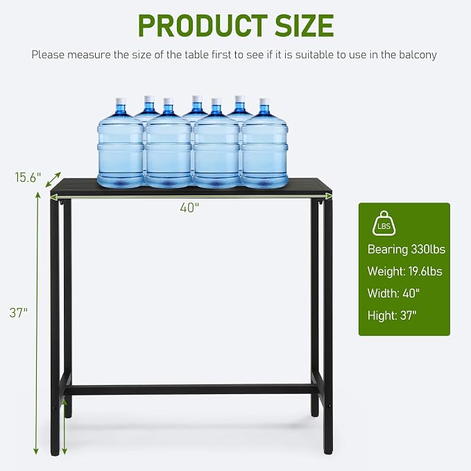 Outvita Outdoor Bar Table, 37" Height Patio Pub Table with Waterproof Frame and Adjustable Foot for Hot Tub, Patio, Backyard, Balcony, Hallway, Bistro Rectangle, Black