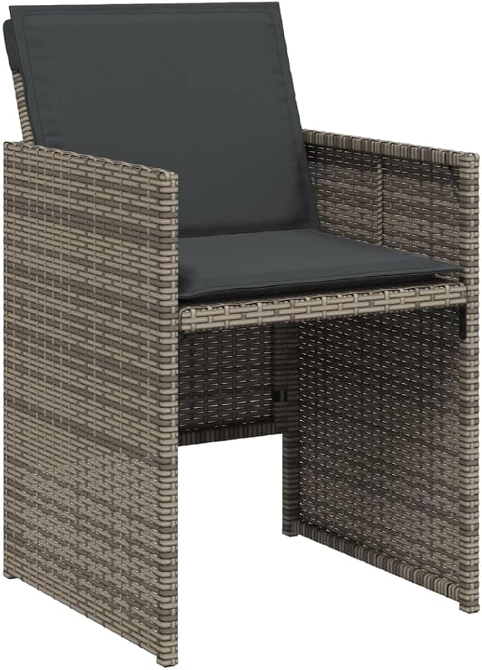 13-Piece Patio Dining Set with Cushions Gray Poly Rattan Outdoor Furniture Set for Backyard, Garden, Porch - Foldable Chairs & Acacia Wood Table
