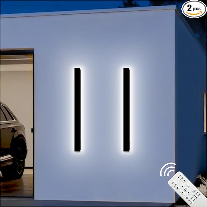 Modern Outdoor Wall Lights, 2 Pack 39.4Inch Long Outdoor Wall Sconce | LED Dimmable Outdoor Porch Lights Wall Mount Exterior Lighting Fixture IP65 Waterproof Black Outside Lights for House Garage