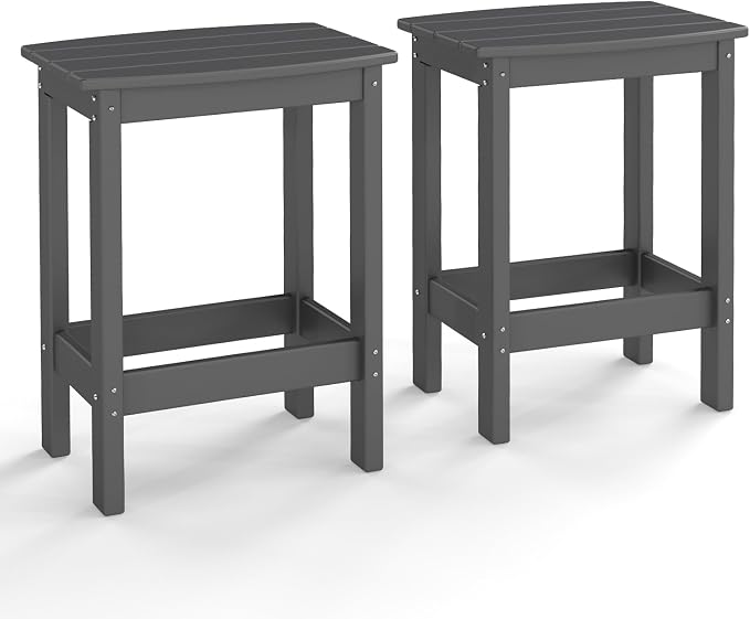 GREENVINES Outdoor-Bar-Stools-Set-of-2 | Patio Counter Height Backless Barstools | HDPE Plastic | 18" W x 13.5" D x 25" H | Chairs for Backyard Balcony Poolside | Grey