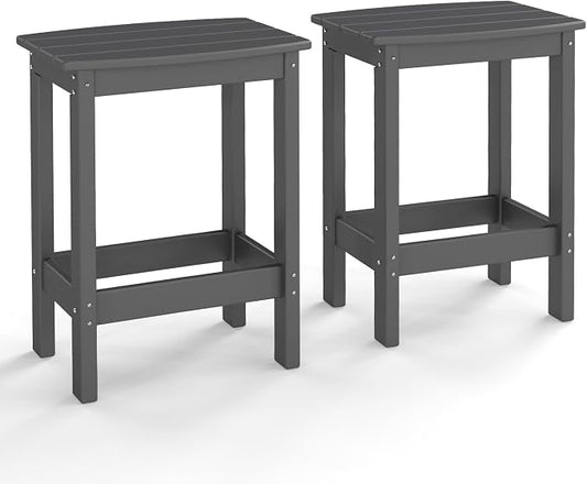 GREENVINES Outdoor-Bar-Stools-Set-of-2 | Patio Counter Height Backless Barstools | HDPE Plastic | 18" W x 13.5" D x 25" H | Chairs for Backyard Balcony Poolside | Grey