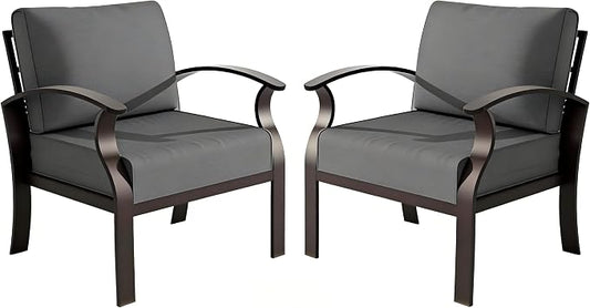 ALAULM Aluminum 2-Seat Patio Furniture Set, Metal Outdoor Furniture Sectional Sofas w/5.1" Cushions for Patio, Backyard, Poolside-Grey