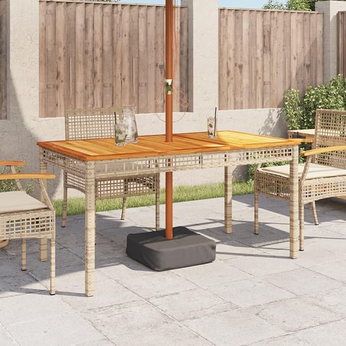 Patio Table & Picnic Table Beige PE Rattan Outdoor Table Poolside Table for Patio Garden Backyard 55.1 x 31.5 x 29.5 in