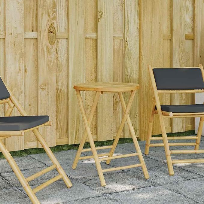 Folding Round Garden Table Natural Bamboo Patio Dining Table for Two, Portable and Compact Outdoor Furniture with Smooth Finish