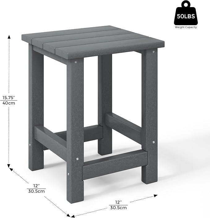 Costaelm Kids Outdoor End Table, Small Patio Table, Outdoor Side Table Porch Table Adirondack Patio Side Table for Outside, Pool, Porch, Garden, Gray
