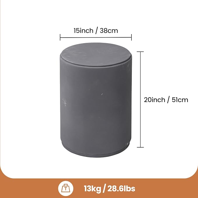 HOMPUS Outdoor Side Table Round, Concrete Lightweight MgO End Table, Patio Accent Coffee Table Garden Tool for Patio, Porch and Deck, Frosted Grey