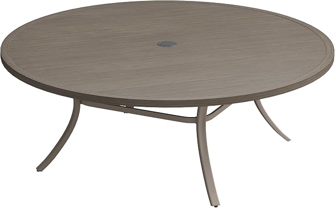 VICLLAX 63" Outdoor Patio Dining Table for 8-10, Metal Round Table with Umbrella Hole for Deck Lawn Garden Backyard, Grey