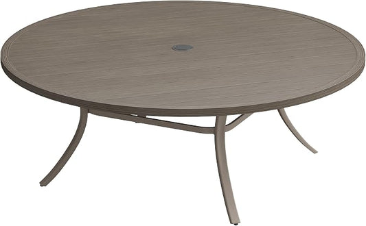 VICLLAX 63" Outdoor Patio Dining Table for 8-10, Metal Round Table with Umbrella Hole for Deck Lawn Garden Backyard, Grey