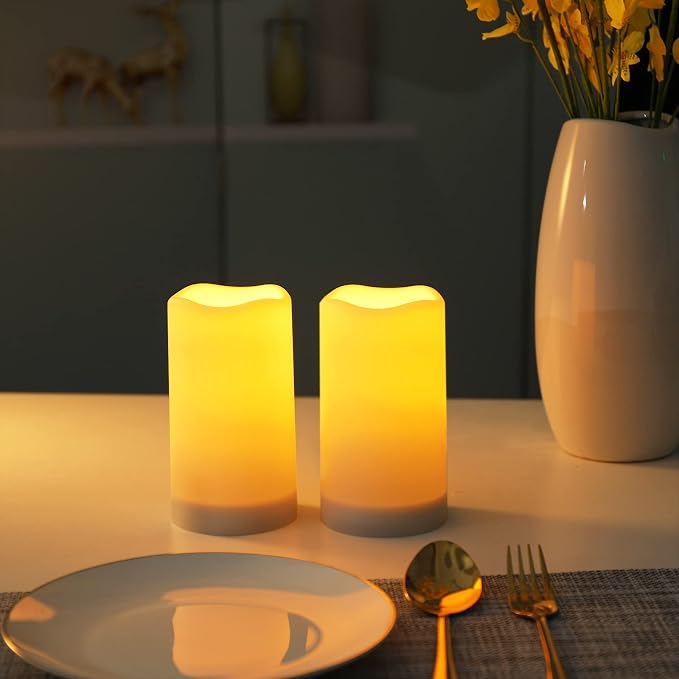YOROXRG Solar flameless Candles Outdoor Waterproof,Dusk to Dawn Outdoor Lighting, Flickering fameless Reusable LED Light Candles for Lantern Garden Camping and Home Decor, 3D Wick (3"X6") Set of 2