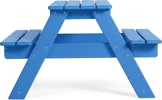 WestinTrends Malibu Outdoor Patio and Indoor Kids HDPE Plastic Picnic Bench Table, Pacific Blue