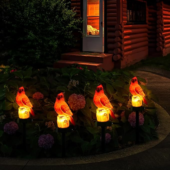 Cardinal Garden Decor Red Bird Figurine Memorial Solar Light Outdoor Stake | Patio Yard Art Lawn Ornament Porch Christmas Decorations Outside Statue Cardinal Gift for Mom Grandma Women Mother