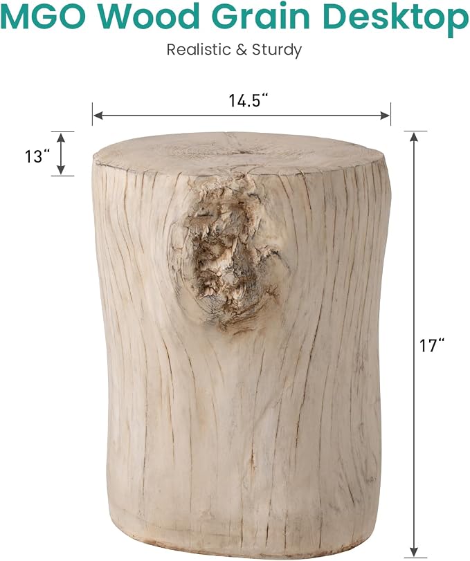 SUNBURY Stump Side Table, Concrete Side Table, Patio Faux Wooden End Table, Beige Stool Plant Stand Holder for Garden Household Living Room­