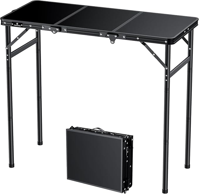 FUNYKICH 3ft Camping Folding Table with 3 Height(35.4'' Lx15.7'' W), Max Height 29.4'' Portable Small Outdoor Tables, Lightweight Beach Table with Carry Handle for Camping, Backyard, Picnic, Handcraft