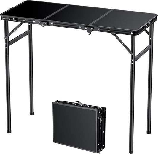 FUNYKICH 3ft Camping Folding Table with 3 Height(35.4'' Lx15.7'' W), Max Height 29.4'' Portable Small Outdoor Tables, Lightweight Beach Table with Carry Handle for Camping, Backyard, Picnic, Handcraft