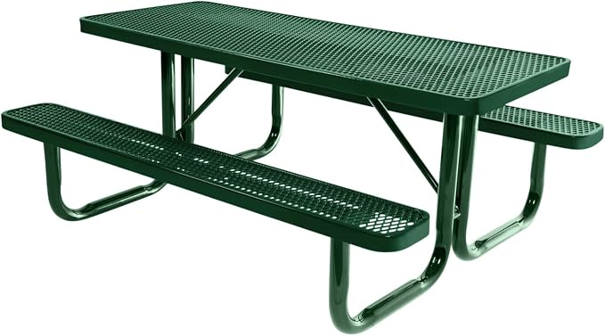 COATEDOUTDOORFURNITURE Heavy-Duty Portable Outdoor Picnic Table, Thermoplastic Coated Expanded Metal Commercial-Grade Patio Furniture Made in America (6ft Rectangular, Green with Green Frames)