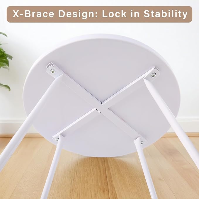 LITA Outdoor Side Table Metal Steel Weather Resistant Round End Table for Patio Balcony Living Room, Small Lightweight Weatherproof Accent Table,White,Modern
