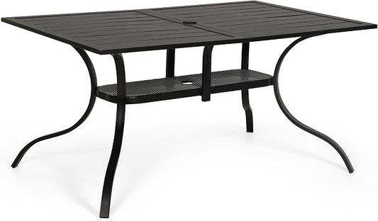 Crownland Outdoor Patio Dining Table, 60" x 37"Rectangle Metal Patio Table with 1.57" Umbrella Hole, Outdoor Furniture Dining Table for 6-8 Person, for Backyard, Garden, Classic Black