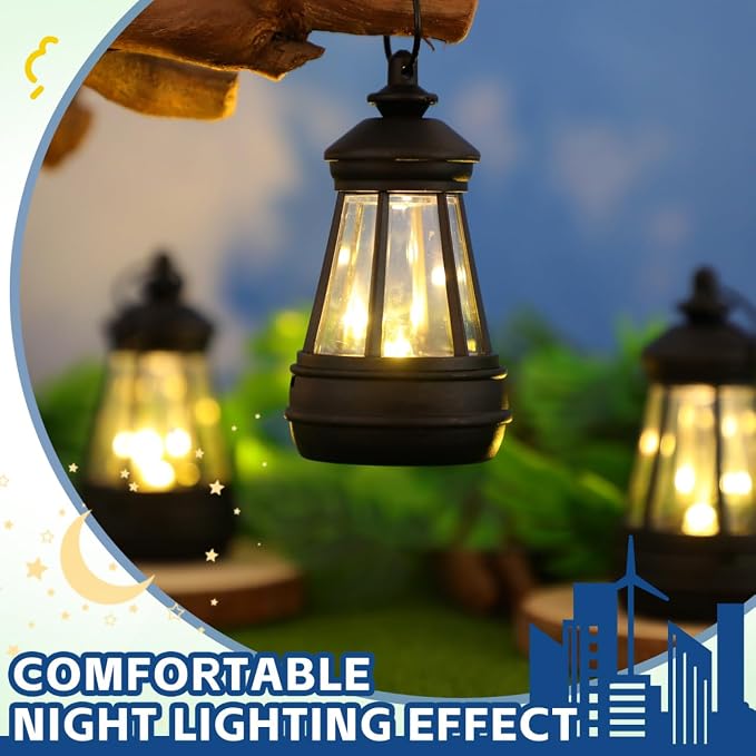 DOITOOL 3 Pcs Small Solar Lantern Lights 3.3x1.9 Inches | Mini Hanging Lights for Outdoor Figurine, Waterproof Garden Statue Replacement Ambient Night Light