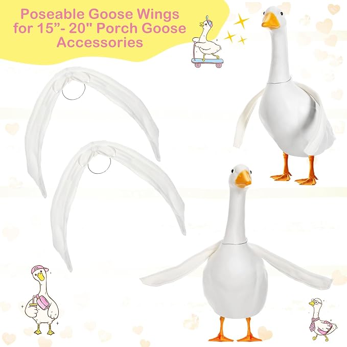 Abbylike 2 Pcs Poseable Goose Wings for 23”- 28" Porch Lawn Goose Outfit Accessories Poseable White Wings for Outdoor Patio Yard Lawn Art Decoration (Flat Edge)