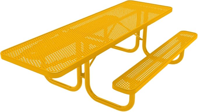 COATEDOUTDOORFURNITURE Heavy-Duty Portable ADA-Compliant Outdoor Picnic Table, Punched Steel Patio Furniture Made in America (8ft Rectangular, One-Side Handicap, Yellow with Yellow Frames)