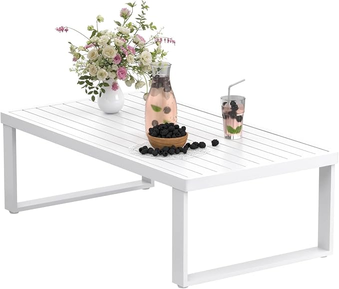 Aluminum Outdoor Patio Coffee Table for for Deck, and Poolside (White, All-Aluminum)